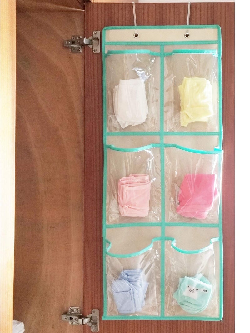 ANIZER Over The Door Hanging Shoe Organizer Narrow Closet Door Shoe Storage 6 Large Clear Pockets Chart 2 Pack (BEIGE) - Image 4